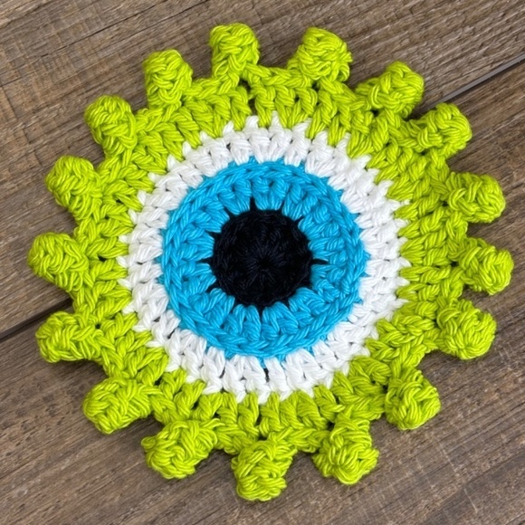 Evil Eye Halloween Monster Coasters Cup Mug Cotton Set of 4 Handcrafted Crochet - Picture 7 of 15